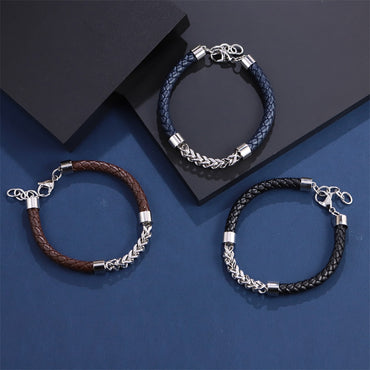 BSS1102 STAINLESS STEEL CHAIN & LEATHER BRACELET