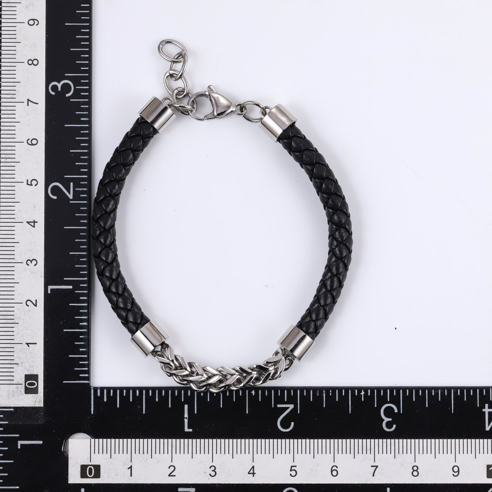 BSS1102 STAINLESS STEEL CHAIN & LEATHER BRACELET