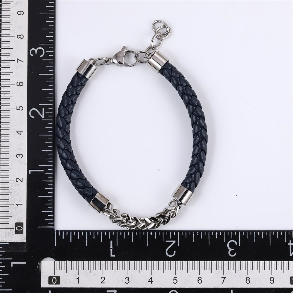 BSS1102 STAINLESS STEEL CHAIN & LEATHER BRACELET