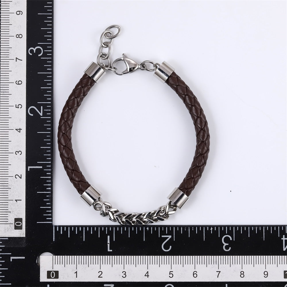 BSS1102 STAINLESS STEEL CHAIN & LEATHER BRACELET