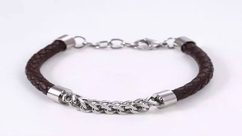 BSS1102 STAINLESS STEEL CHAIN & LEATHER BRACELET