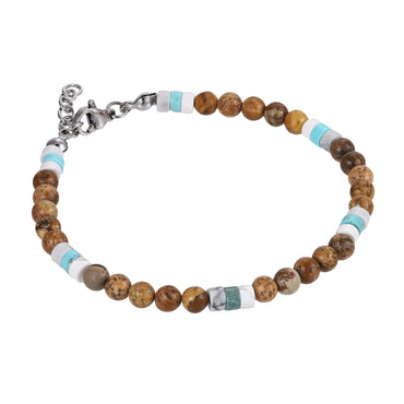 AAB Co. Stainless Steel Beaded Bracelet with Picture Stone, White & Blue Turquoise