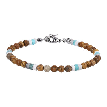 AAB Co. Stainless Steel Beaded Bracelet with Picture Stone, White & Blue Turquoise