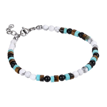 AAB Co. Stainless Steel Beaded Bracelet with Yellow Tiger Eye, Black Onyx & Turquoise