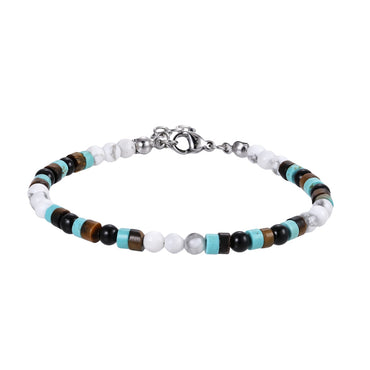 AAB Co. Stainless Steel Beaded Bracelet with Yellow Tiger Eye, Black Onyx & Turquoise