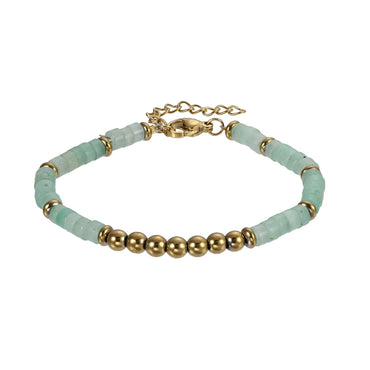 AAB Co stainless steel bracelet with hematite and natural green aventurine beads, 14K gold finish
