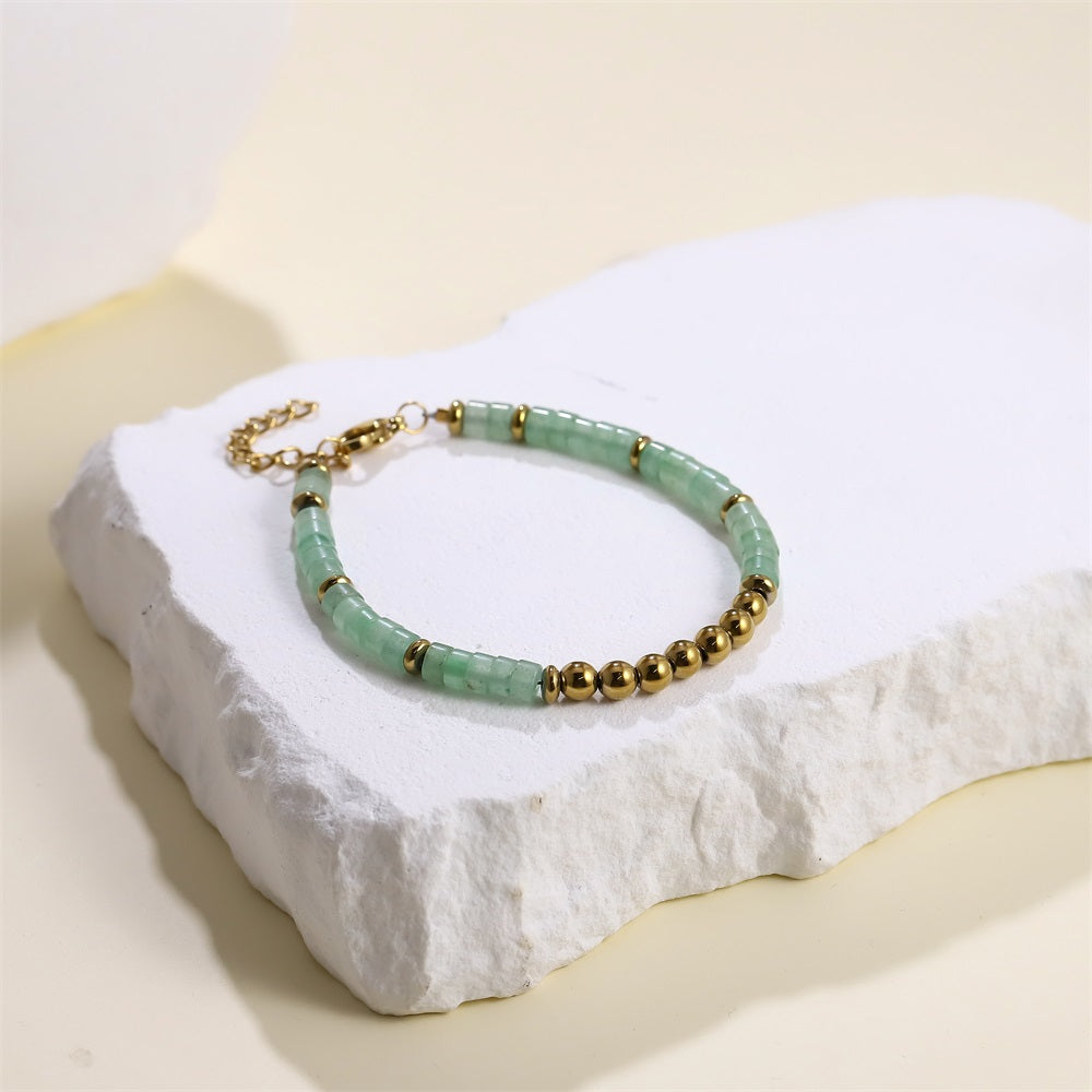 BSS1108 STAINLESS STEEL BRACELET WITH HEMATITE BEADS & NATURAL STONE