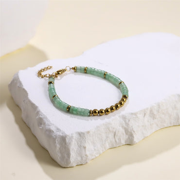 BSS1108 STAINLESS STEEL BRACELET WITH HEMATITE BEADS & NATURAL STONE