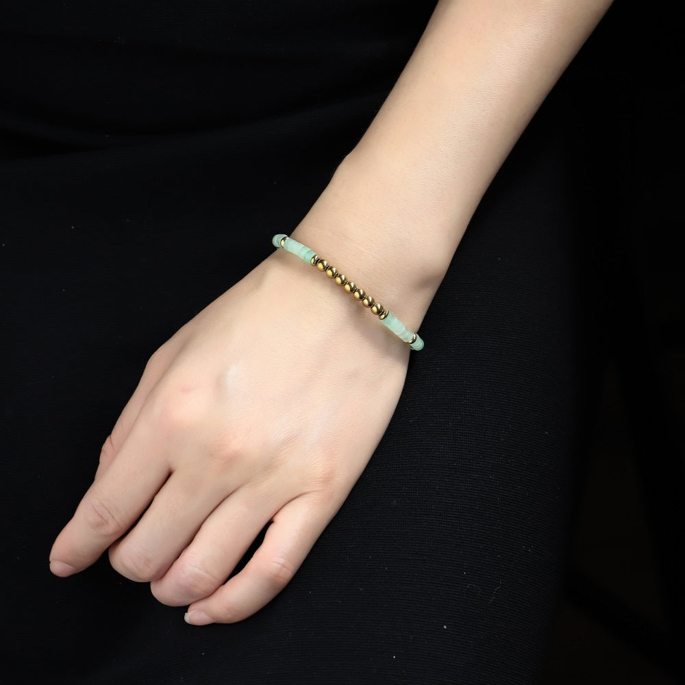 BSS1108 STAINLESS STEEL BRACELET WITH HEMATITE BEADS & NATURAL STONE