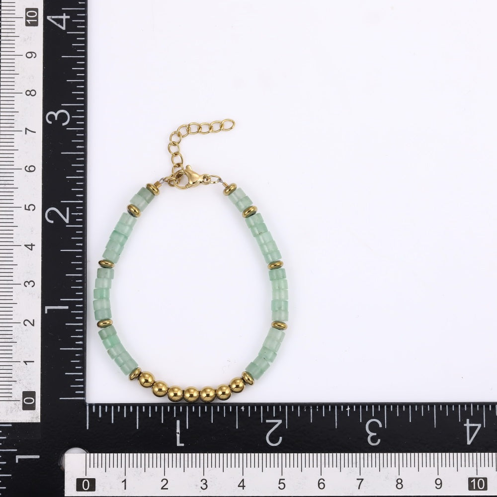 BSS1108 STAINLESS STEEL BRACELET WITH HEMATITE BEADS & NATURAL STONE