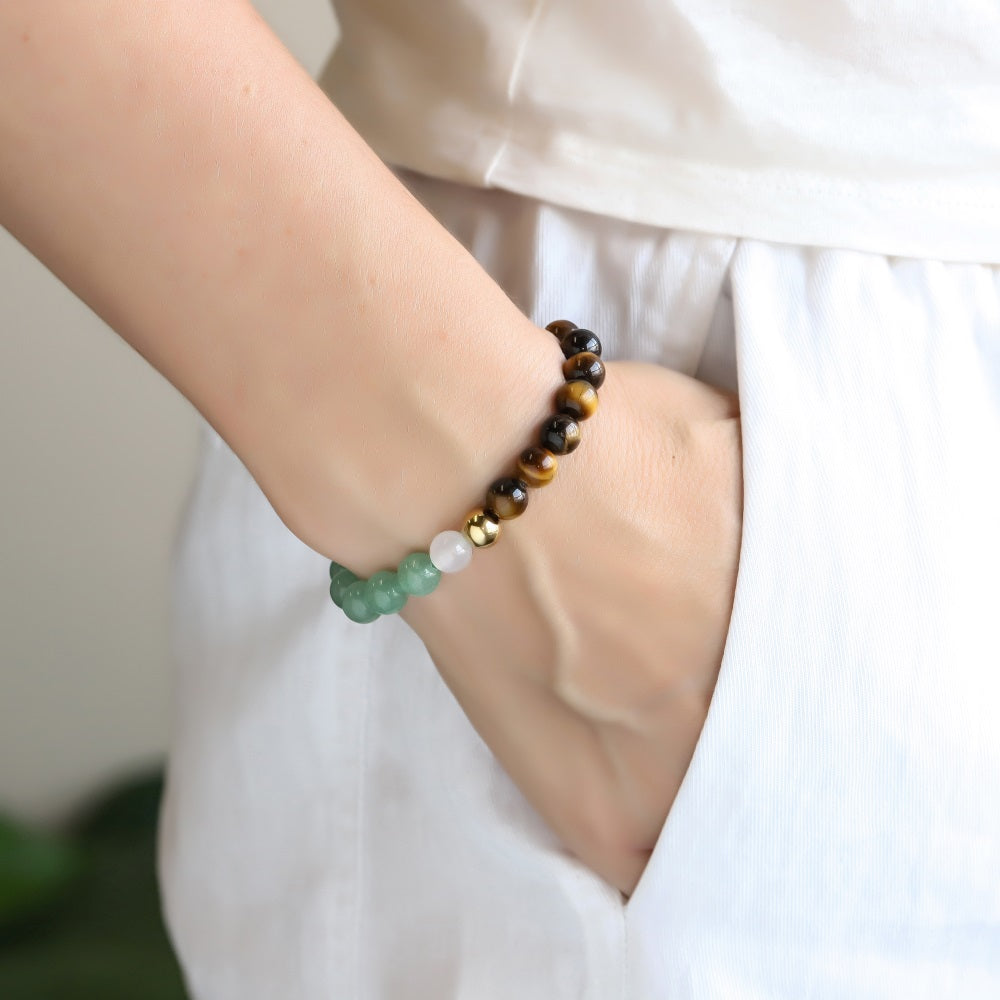 BSS1110 STAINLESS STEEL ELASTIC STRING BEADS BRACELET WITH NATURAL STONE