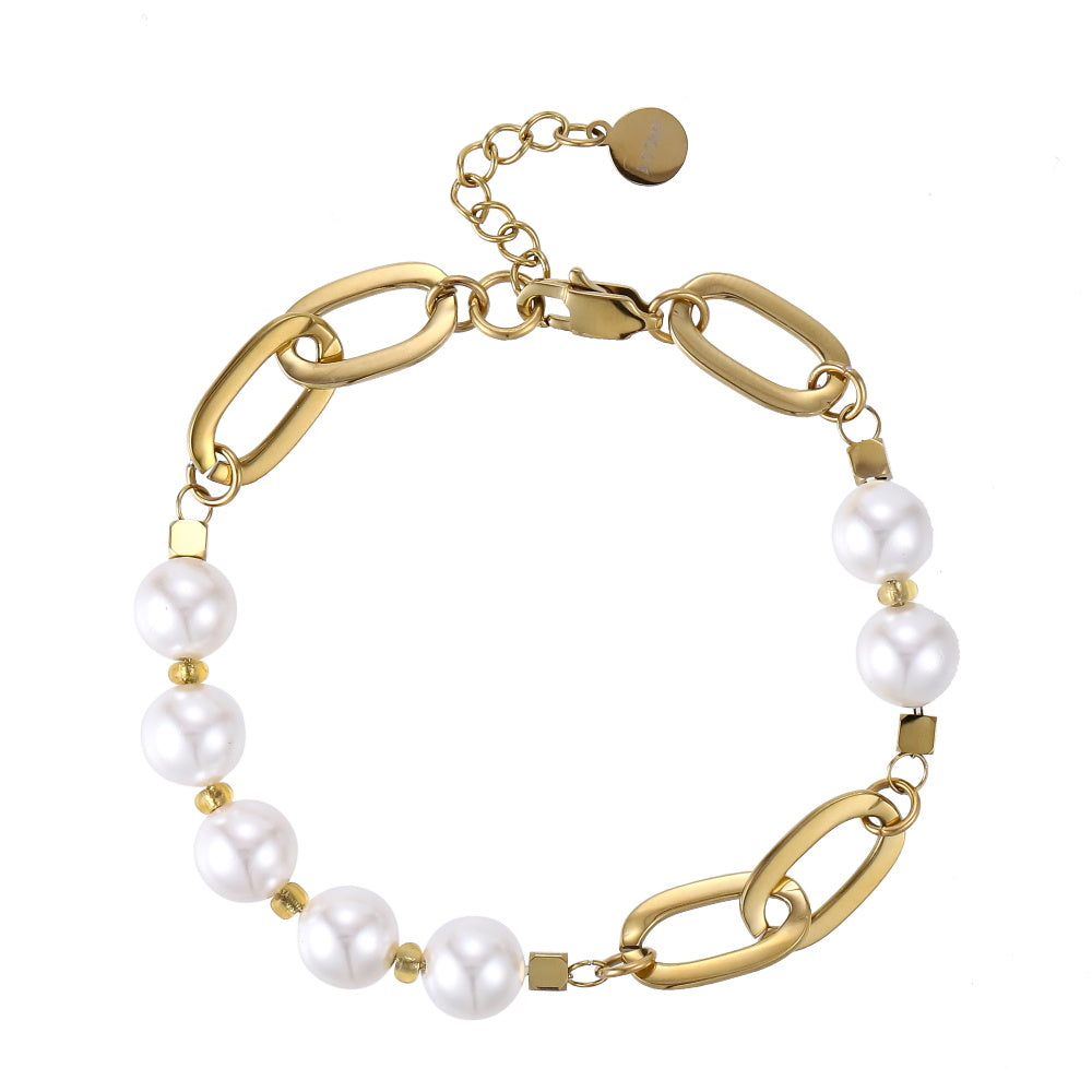 Shell pearl bracelet with oversized gold links - AAB stainless steel jewelry
