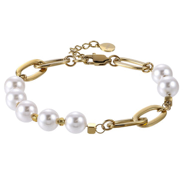 Shell pearl bracelet with oversized gold links - AAB stainless steel jewelry