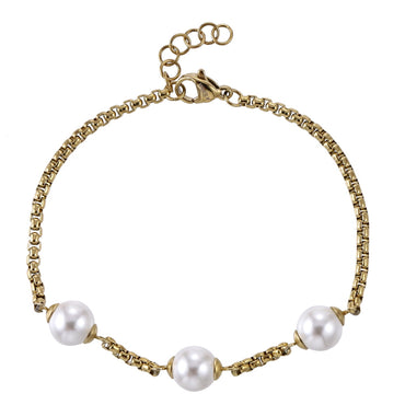 AAB Co stainless steel bracelet with round shell pearl in 14K gold finish