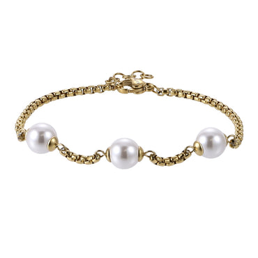 AAB Co stainless steel bracelet with round shell pearl in 14K gold finish