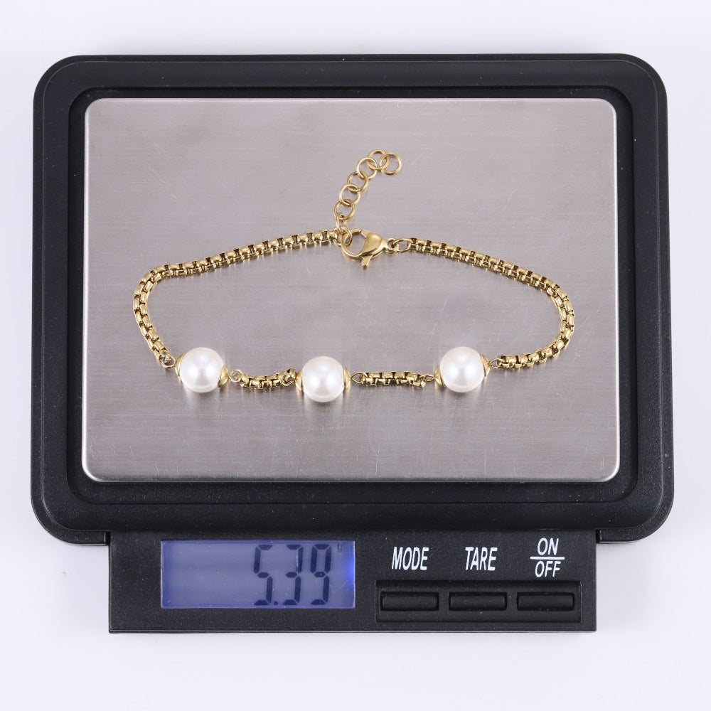 BSS1113 STAINLESS STEEL BRACELET WITH ROUND SHELL PEARL