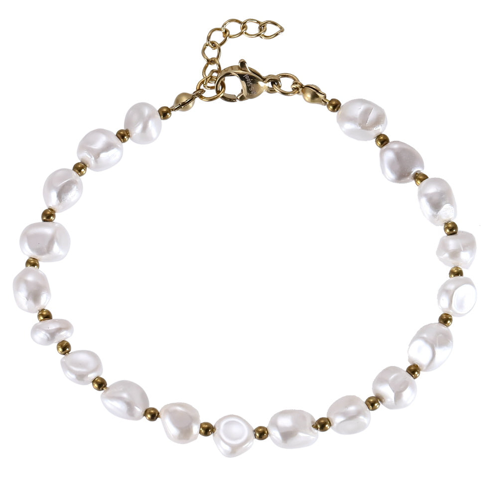 Hematite & Shell Pearl Bracelet -14K Gold Stainless Steel by AAB CO
