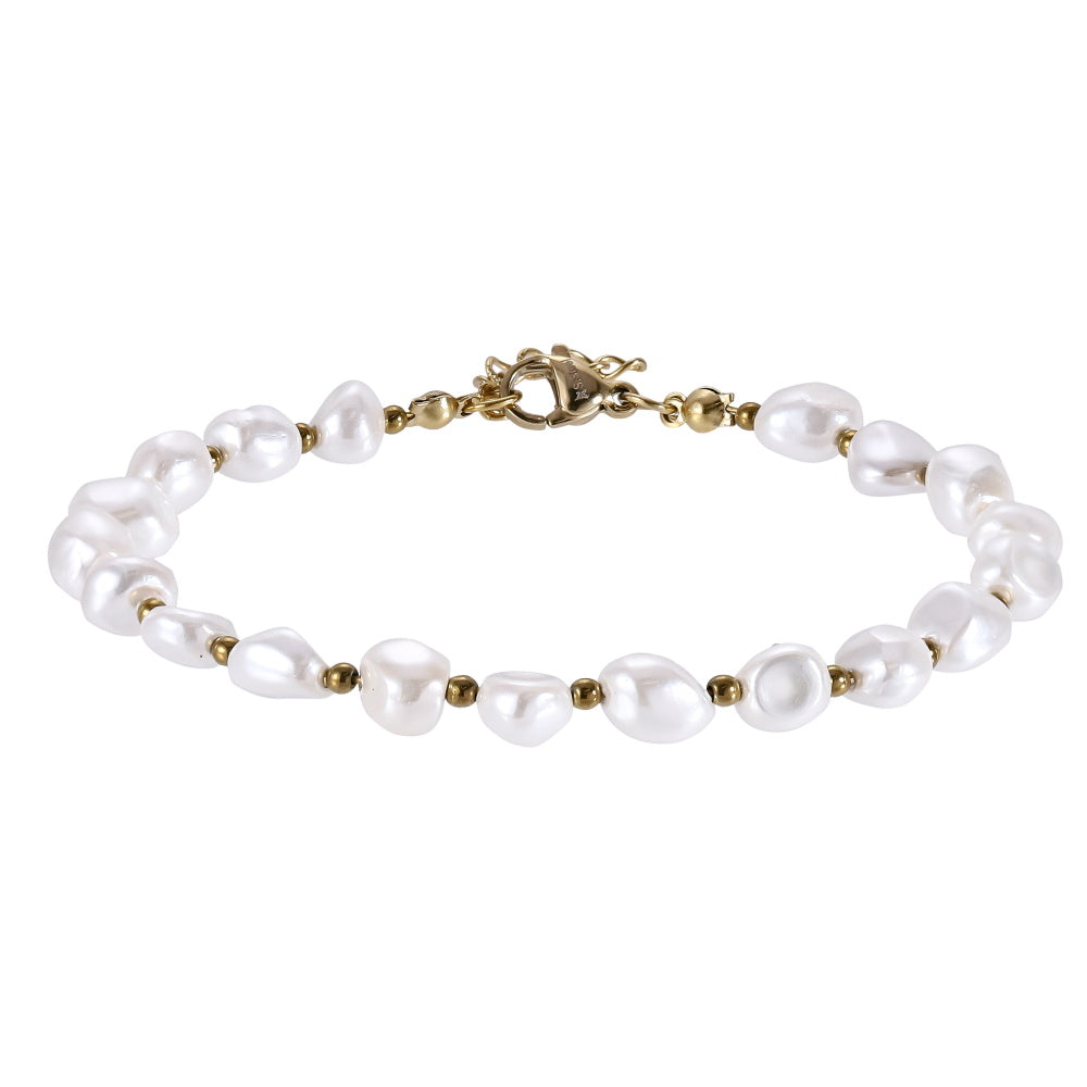 Hematite & Shell Pearl Bracelet - 14K Gold Stainless Steel by AAB CO

