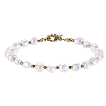 Hematite & Shell Pearl Bracelet - 14K Gold Stainless Steel by AAB CO
