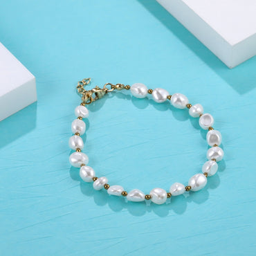 BSS1114 STAINLESS STEEL BRACELET WITH HEMATITE&SHELL PEARL