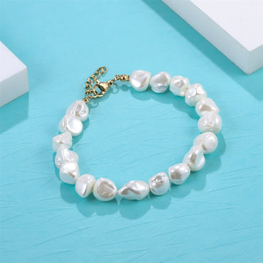 BSS1116 STAINLESS STEEL BRACELET WITH BAROQUE SHAPE SHELL PEARL