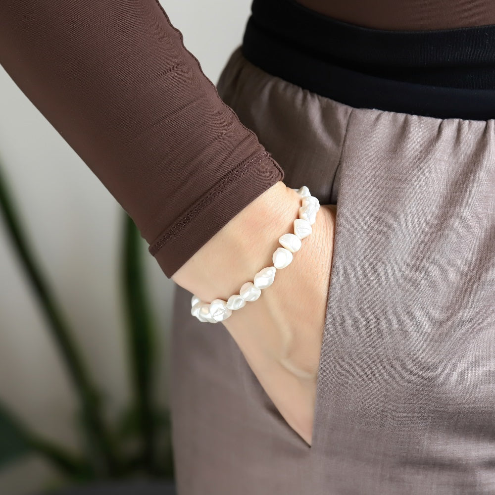 BSS1116 STAINLESS STEEL BRACELET WITH BAROQUE SHAPE SHELL PEARL