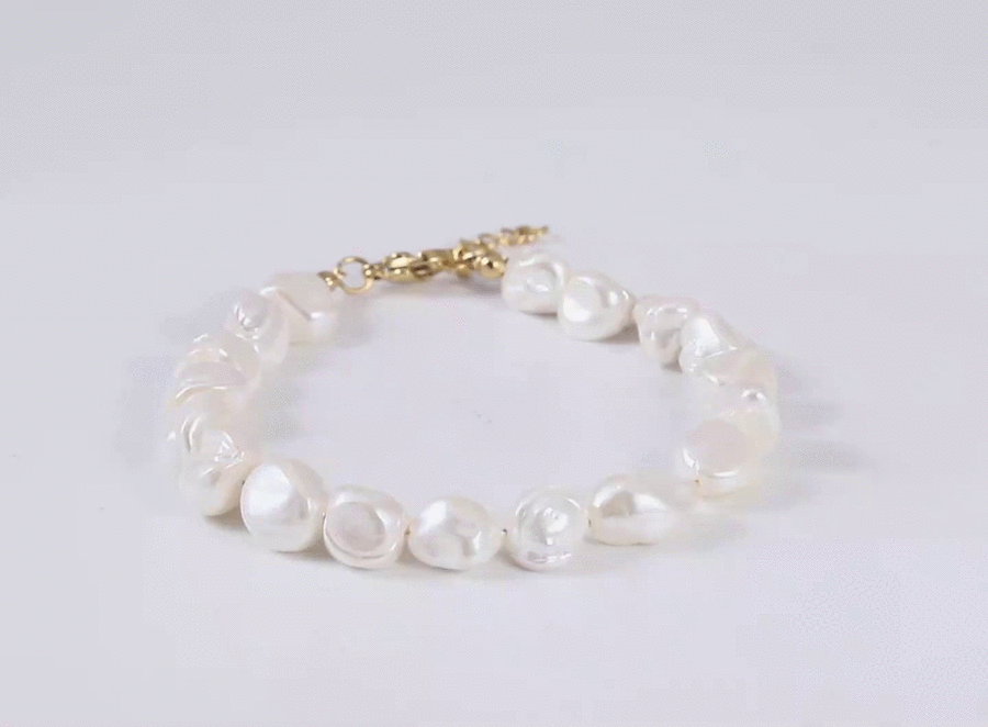 BSS1116 STAINLESS STEEL BRACELET WITH BAROQUE SHAPE SHELL PEARL