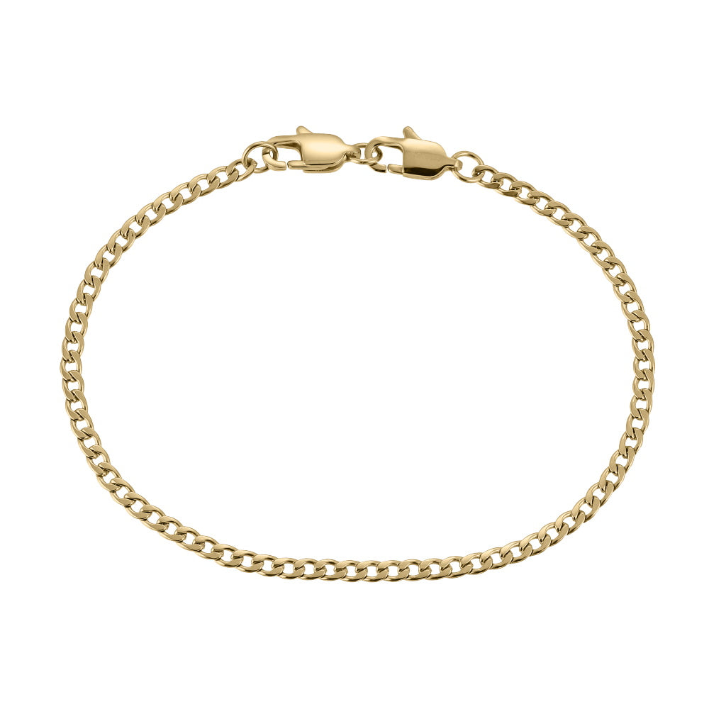 AAB Co. Stainless Steel Flat Chain Bracelet with Dual Lobster Clasps – 14K Gold Finish