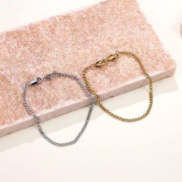 BSS1117 STAINLESS STEEL FLAT CHAIN BRACELET WITH TWO LOBSTER