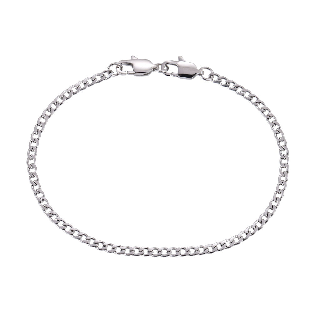 AAB Co. Stainless Steel Flat Chain Bracelet with Dual Lobster Clasps – Silver Finish