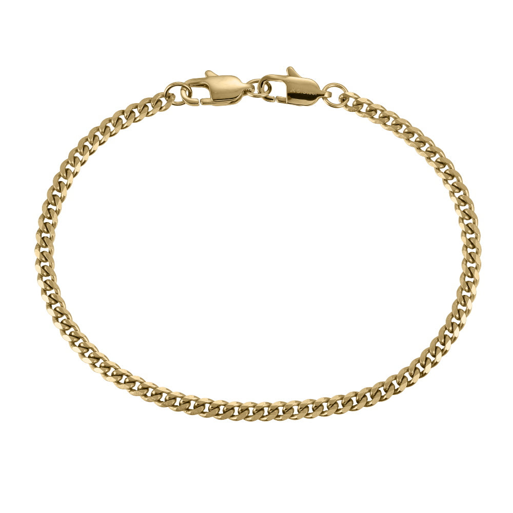 AAB Co. Stainless Steel Faceted Flat Curb Chain Bracelet with Dual Lobster Clasps – 14K Gold Finish