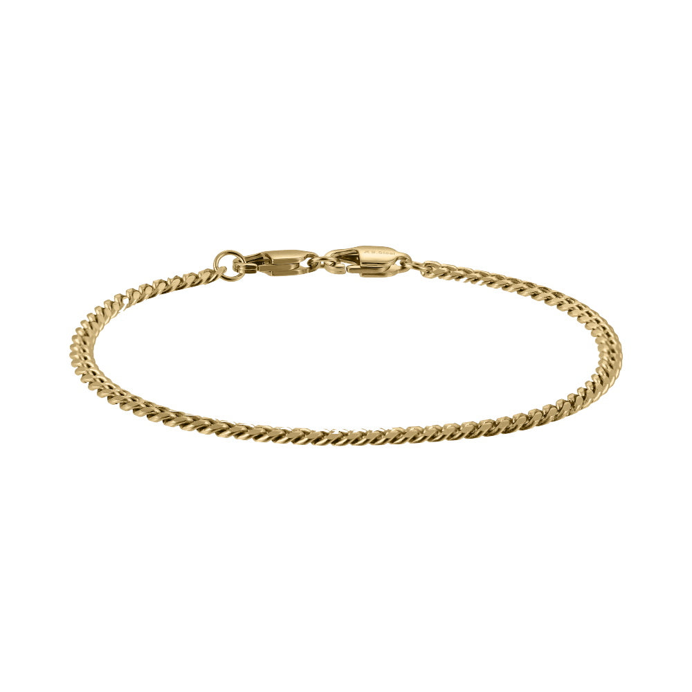 AAB Co. Stainless Steel Faceted Flat Curb Chain Bracelet with Dual Lobster Clasps – 14K Gold Finish