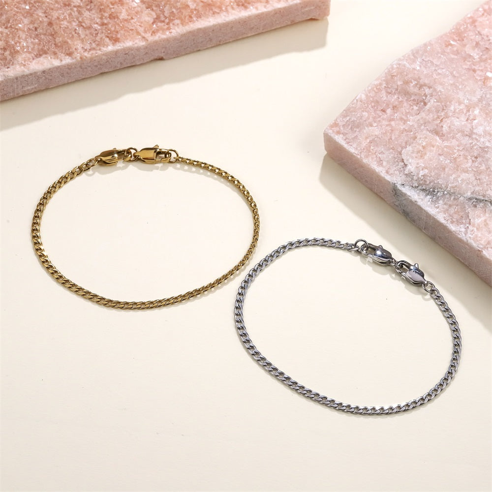 BSS1118 STAINLESS STEEL FACETED FLAT CURB CHAIN BRACELET WITH TWO LOBSTER