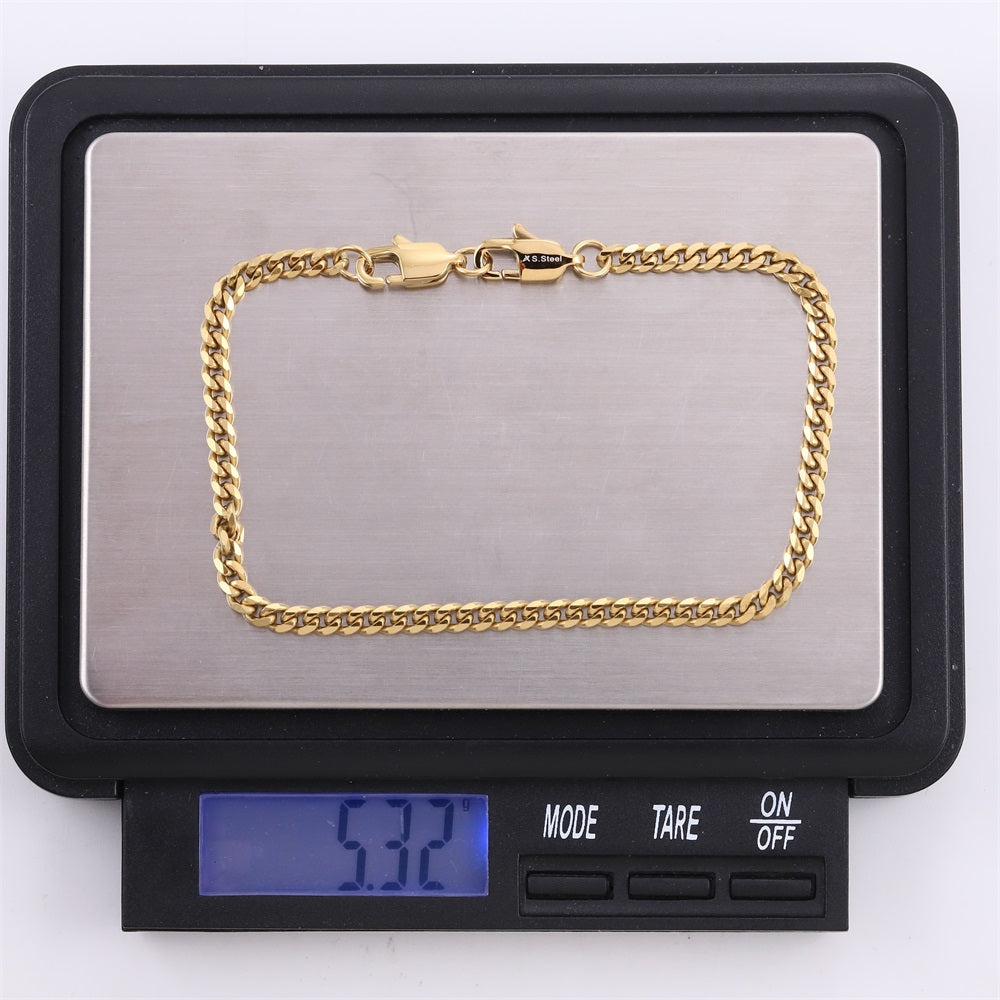 BSS1118 STAINLESS STEEL FACETED FLAT CURB CHAIN BRACELET WITH TWO LOBSTER