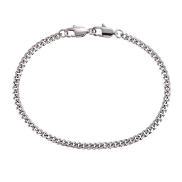 AAB Co. Stainless Steel Faceted Flat Curb Chain Bracelet with Dual Lobster Clasps – Silver Finish