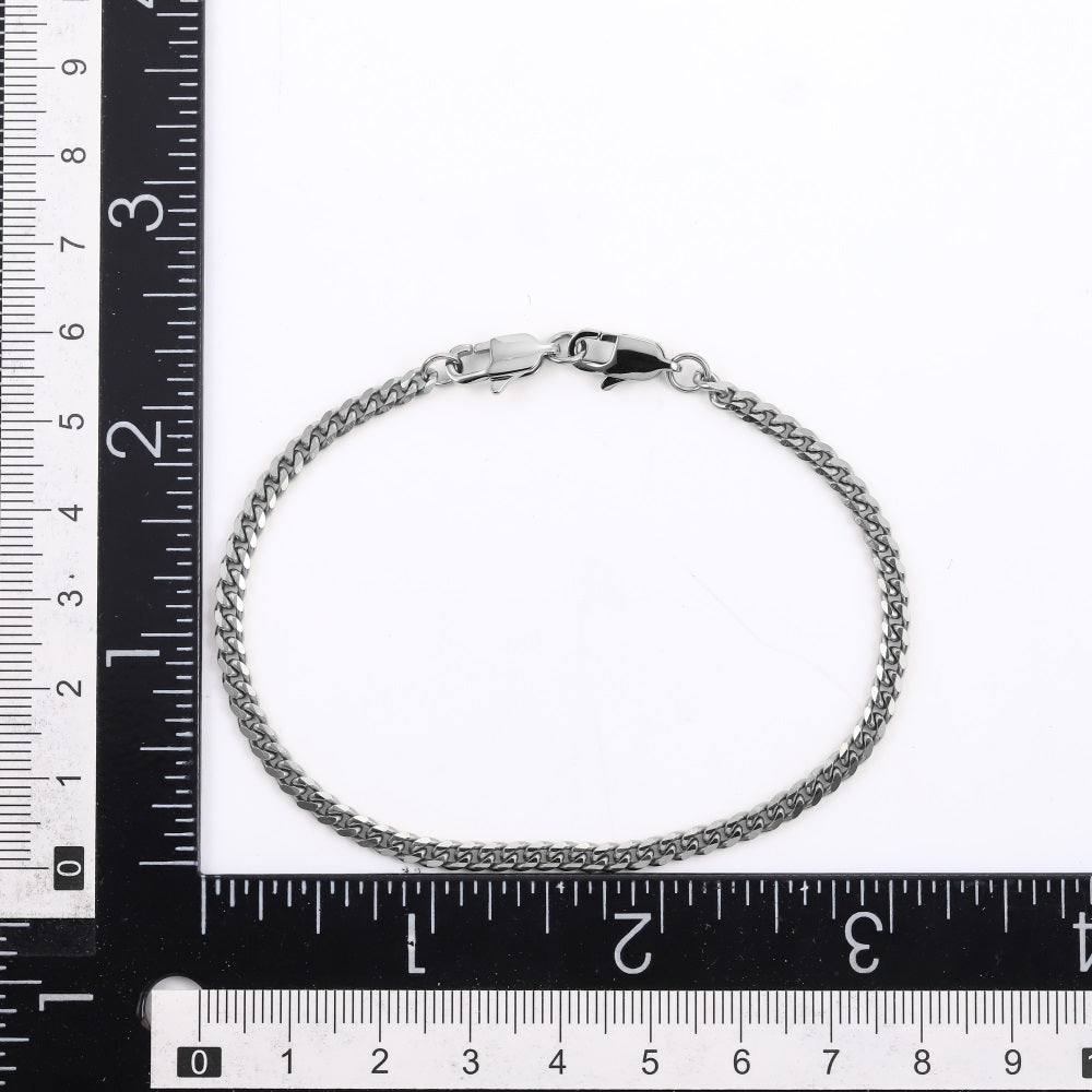 BSS1118 STAINLESS STEEL FACETED FLAT CURB CHAIN BRACELET WITH TWO LOBSTER