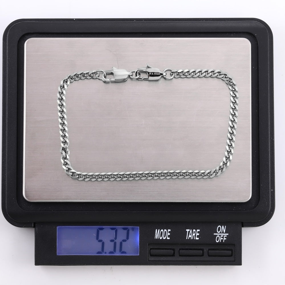 BSS1118 STAINLESS STEEL FACETED FLAT CURB CHAIN BRACELET WITH TWO LOBSTER