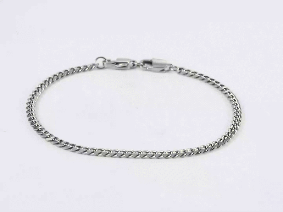 BSS1118 STAINLESS STEEL FACETED FLAT CURB CHAIN BRACELET WITH TWO LOBSTER