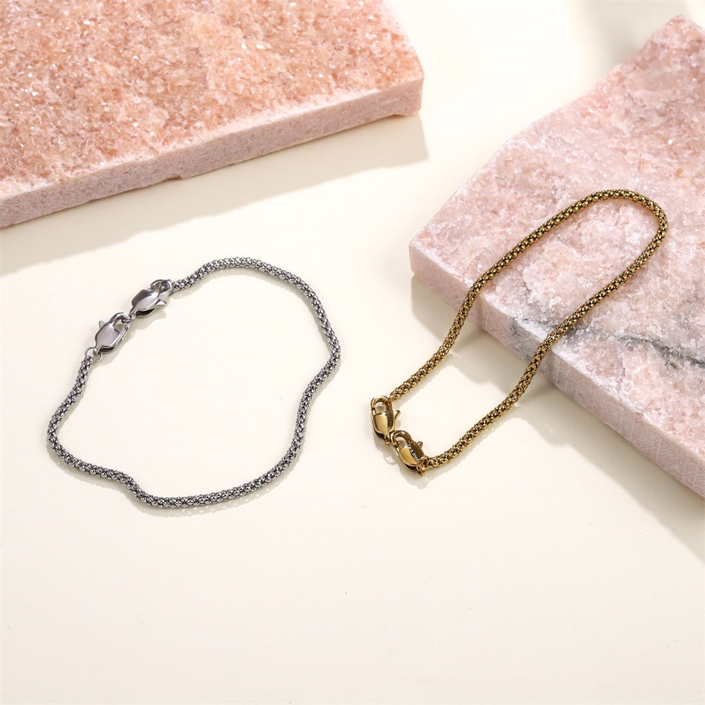 BSS1119 STAINLESS STEEL POPCORN CHAIN BRACELET WITH TWO LOBSTER