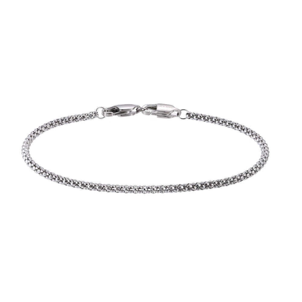 AAB Co. Stainless Steel Popcorn Chain Bracelet with Dual Lobster Clasps – Silver Finish