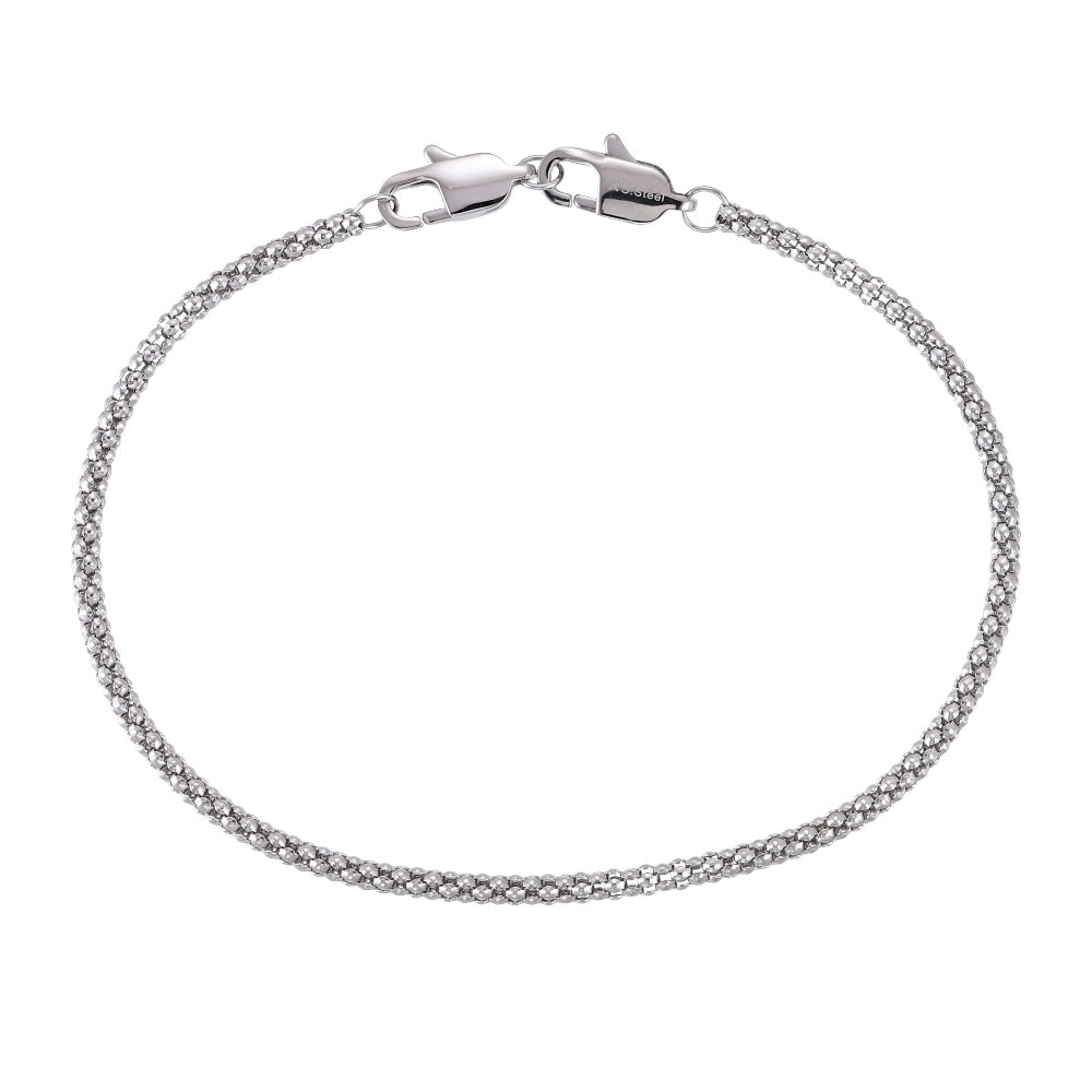 AAB Co. Stainless Steel Popcorn Chain Bracelet with Dual Lobster Clasps – Silver Finish