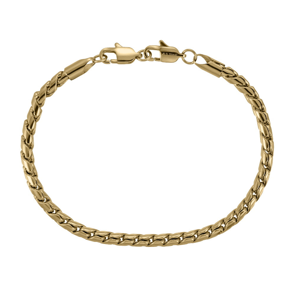 AAB Co. Stainless Steel S Chain Bracelet with Dual Lobster Clasps – 14K Gold Finish