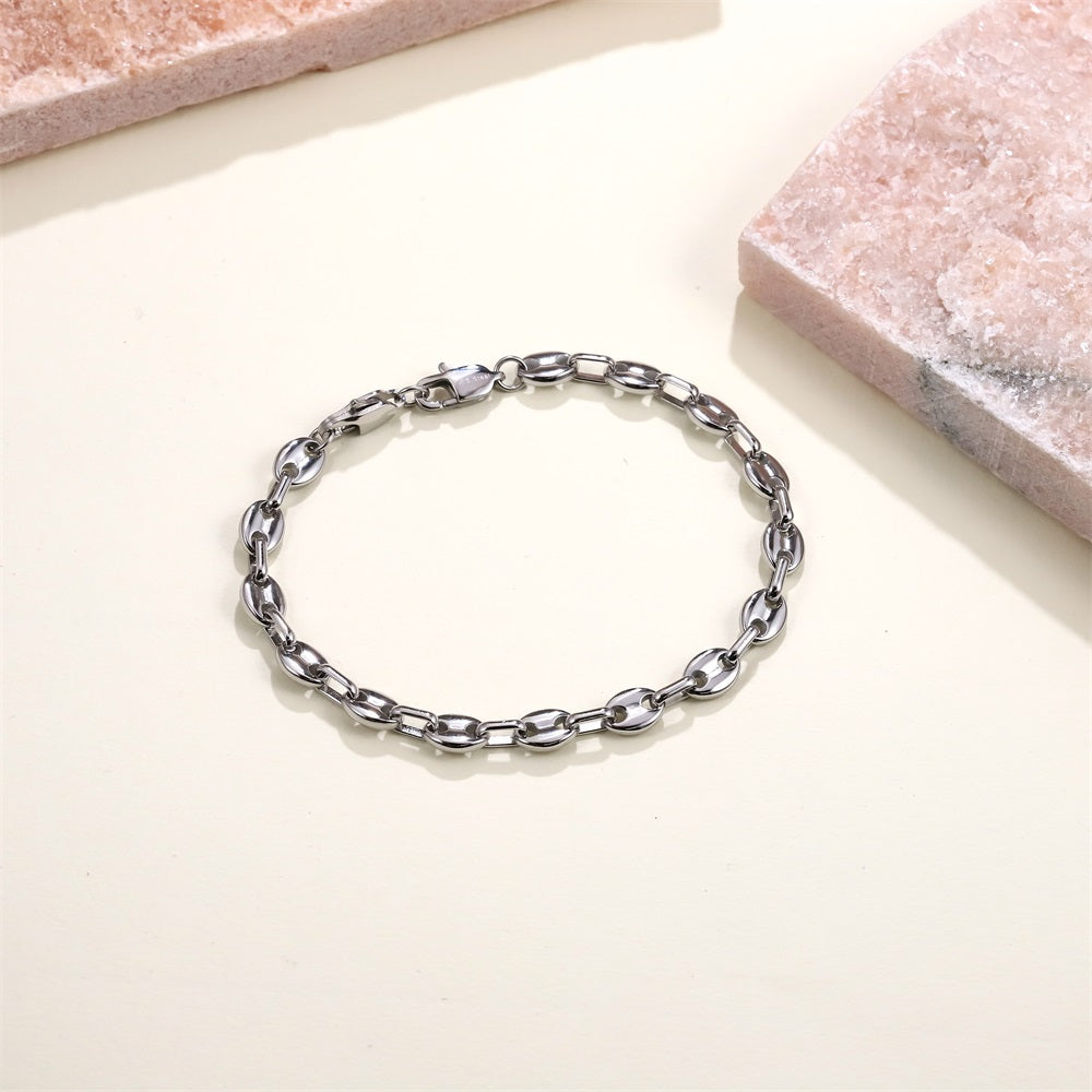 BSS1121 STAINLESS STEEL COFFEE BEAN BRACELET WITH TWO LOBSTER