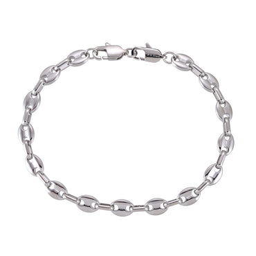 Stainless Steel Coffee Bean Chain Bracelet with Dual Lobster Clasps – Shiny Steel Finish