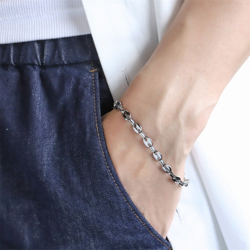 BSS1121 STAINLESS STEEL COFFEE BEAN BRACELET WITH TWO LOBSTER