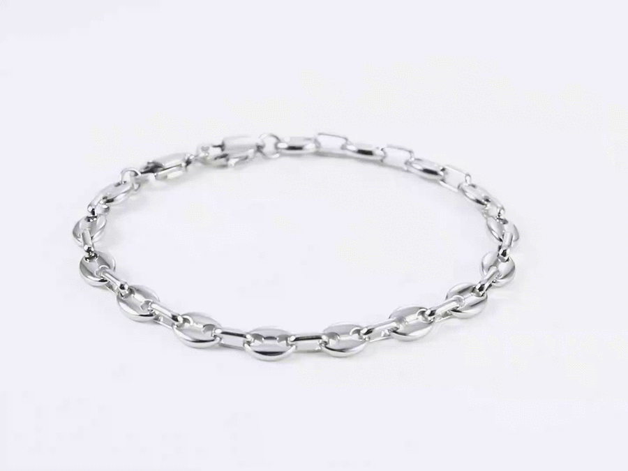 BSS1121 STAINLESS STEEL COFFEE BEAN BRACELET WITH TWO LOBSTER