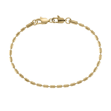 Stainless Steel Oval Bead Chain Bracelet with Dual Lobster Clasps – 14K Gold Plated Finish