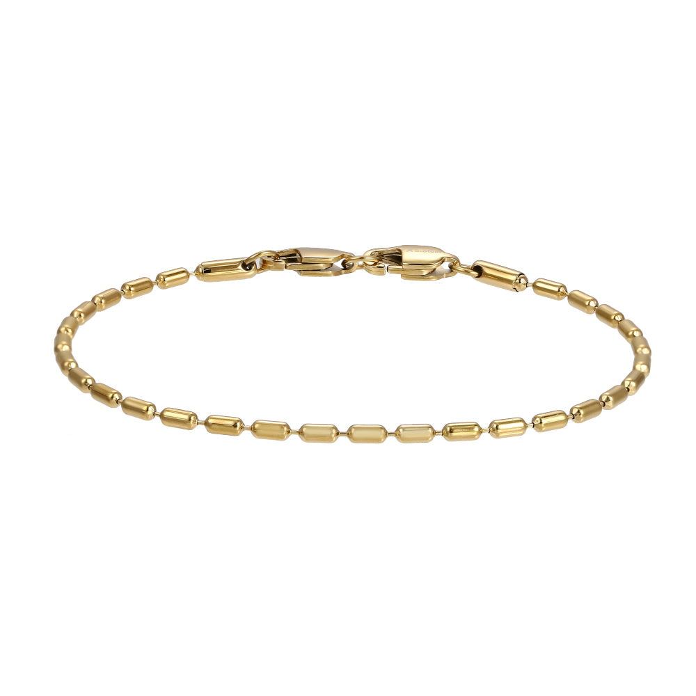 Stainless Steel Oval Bead Chain Bracelet with Dual Lobster Clasps – 14K Gold Plated Finish