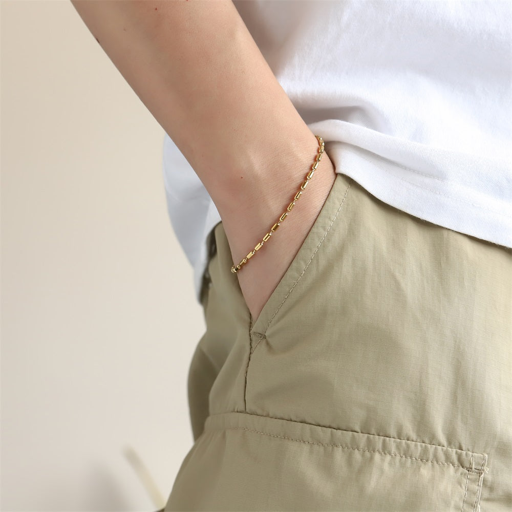 BSS1122 STAINLESS STEEL OVAL BEAD CHAIN BRACELET WITH TWO LOBSTER