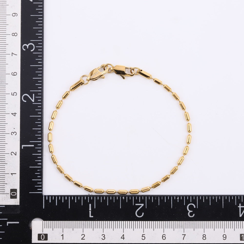 BSS1122 STAINLESS STEEL OVAL BEAD CHAIN BRACELET WITH TWO LOBSTER